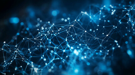 Abstract blue network with interconnected lines and nodes creating a complex web design visual