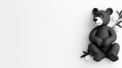 Black And White Cartoon Bear Illustration On White Background