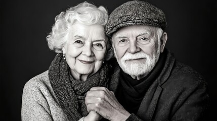 Black And White Portrait Of Loving Elderly Couple