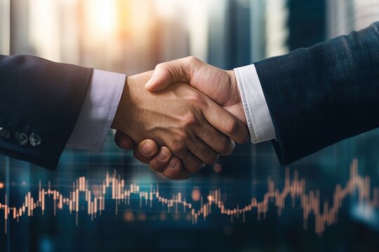 Deals & Agreements: A symbolic handshake between two professionals, signifying collaboration, trust, and successful negotiation in the realm of business
