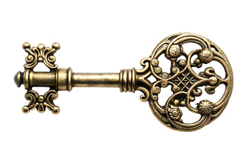  Antique Ornate Brass Skeleton Key - Timeless Vintage Collectible with Intricate Filigree Design
isolated on white background . An expensive and historic key illustration on white