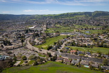 Houses and Green Hills in City San Ramon, San Francisco East Bay, California