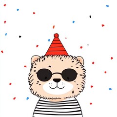 Cartoon Cheetah With Party Hat And Sunglasses