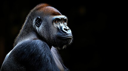 Obraz premium Majestic gorilla observing its surroundings zoo habitat wildlife photography natural environment close-up perspective