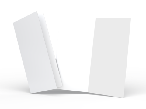 Bi fold, two panel fold, open leaflet mockup template isolated on background. Blank paper template, flyer, wedding invitation, postcard, thank you card, notecards, notepad, greeting card, brochure