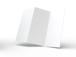 Tri fold, three panel fold, open leaflet mockup template isolated on background. Blank paper...