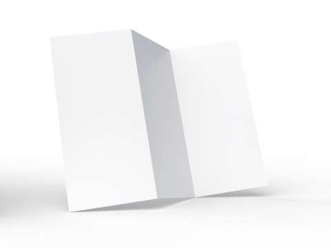 Tri fold, three panel fold, open leaflet mockup template isolated on background. Blank paper template, flyer, wedding invitation, postcard, thank you card, notecards, notepad, greeting card, brochure