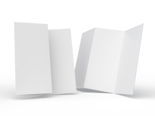 Tri fold, three panel fold, open leaflet mockup template isolated on background. Blank paper template, flyer, wedding invitation, postcard, thank you card, notecards, notepad, greeting card, brochure