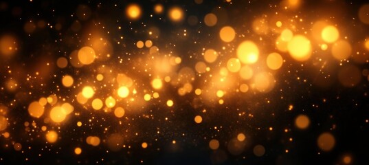 Luminous Golden Bokeh Lights on Dark Background, Soft Focus Warm Glow for Special Occasions and Celebrations