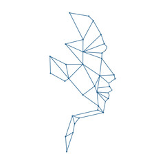 Human face low poly illustration. Wireframe mesh head shape consisting of connected dots and lines. Abstract human illustration
