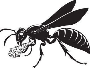 A wasp something in its mouth silhouette vector design with white background.