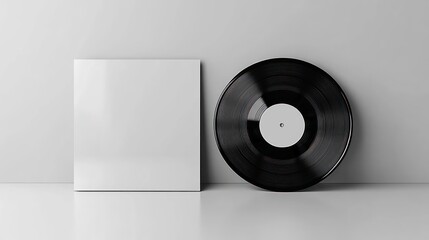 Black Vinyl Record Mockup Blank Album Cover Minimalist Still Life Modern Design