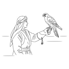 Fototapeta premium Falconry Pose Line Art: Illustrate Bond with Clean Lines