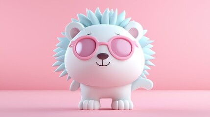 Naklejka premium Cute Cartoon Hedgehog with Pink Sunglasses and Light Background