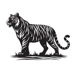 Fototapeta premium Black Javan Tiger Silhouette Vector, High Quality Illustration on White Background