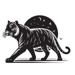 Obraz premium Black Javan Tiger Silhouette Vector, High Quality Illustration on White Background