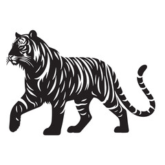 Obraz premium Black Javan Tiger Silhouette Vector, High Quality Illustration on White Background