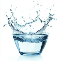 Splash of water in glass bowl on white background captures moment of refreshing hydration