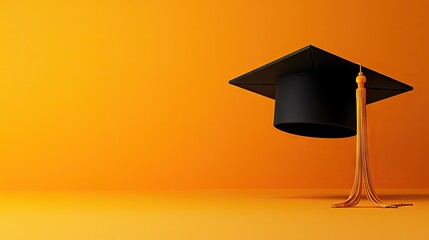 Graduation cap, orange background, education, achievement, ceremony