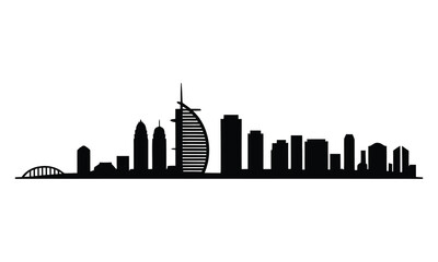 Naklejka premium Miami City Skyline Silhouette, Vector, Icon, Logo, White Background.