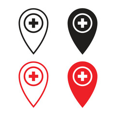 Vector Medicine Location Pin Icon Set
