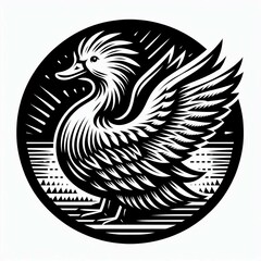 Obraz premium Black White Woodcut Style Mandarin Duck