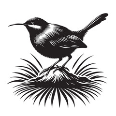 Black Kākāwahī (Hawaiian Rail) Silhouette Vector, High Quality Illustration on White Background