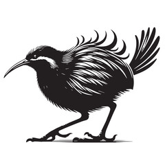 Black Kākāwahī (Hawaiian Rail) Silhouette Vector, High Quality Illustration on White Background