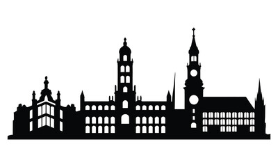 Munich City Skyline Silhouette, Vector, Icon, Logo, White Background.