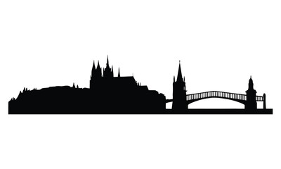 Fototapeta premium Prague City Skyline Silhouette, Vector, Icon, Logo, White Background.