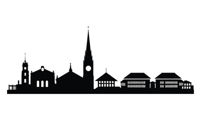 Zurich City Skyline Silhouette, Vector, Icon, Logo, White Background.
