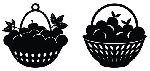set of Fruits silhouette vector illustration, various fruits outline coloring book page line art drawing