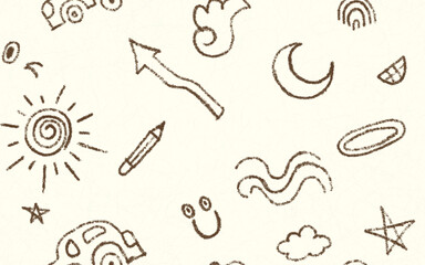 Sun moon wing and other random doodles seamless pattern 