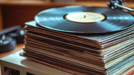 stack of old vinyl records