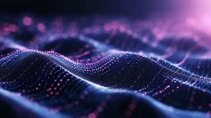 Abstract glowing wave pattern with pink and blue lights on a dark background in a macro shot