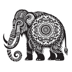 Black Mammoth Silhouette Vector, High Quality Illustration on White Background