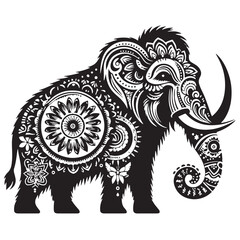 Black Mammoth Silhouette Vector, High Quality Illustration on White Background
