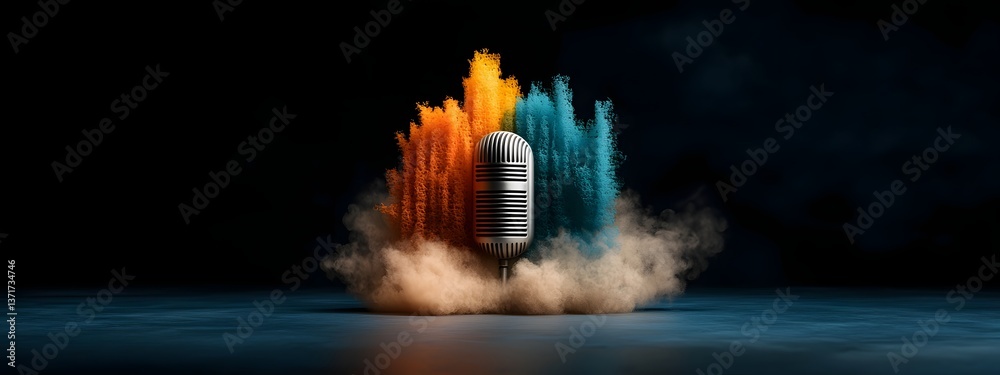 Poster a 3d rendered vibrant spectrogram displaying the intricate frequency spectrum of a human voice captu