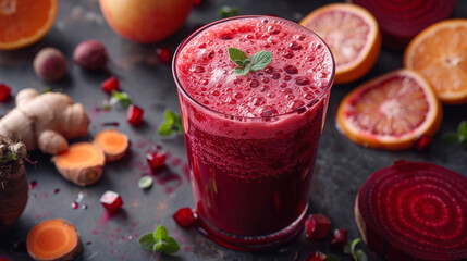 Healthy Beetroot Juice with Fresh Citrus and Roots
