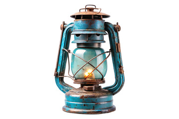  Vintage Blue Lantern with Burning Flame - A Perfect Blend of Classic Charm and Functional Lighting  isolated on white background. A vintage lantern illustration on white