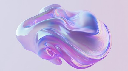 Abstract iridescent fluid shape with pastel color and holographic effect