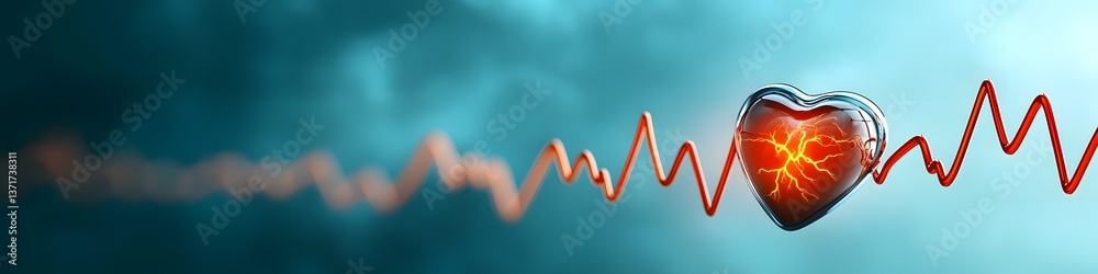 Poster a digital heartbeat monitor displaying the pulsing frequency and intensity of cardiac activity in a 