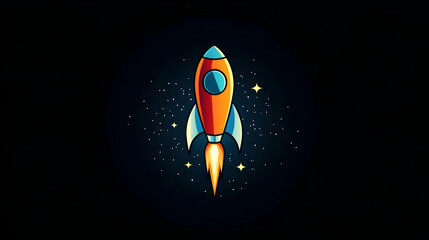A vibrant orange rocket bravely soaring through the inky blackness of space, ignited by a fiery trail, leaving a starry wake against a dark backdrop.