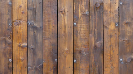 Fototapeta premium Rustic wooden barn door with textured surface, showcasing natural wood grains and knots, evokes warm, inviting feel