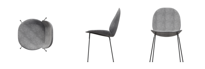 Furniture Chair Top View, Front View, Side View. Isolated Transparent Background