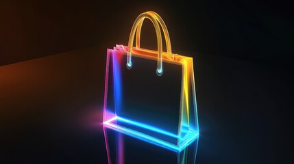 Neon shopping bag on dark background (5)