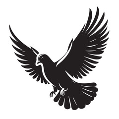 Black Passenger Pigeon Silhouette Vector, High Quality Illustration on White Background