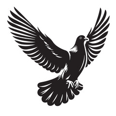 Black Passenger Pigeon Silhouette Vector, High Quality Illustration on White Background