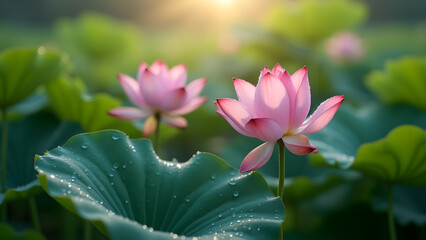 Elegant Lotus Blossoms in Serene Natural Light
