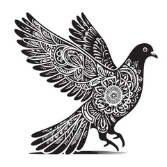 Black Passenger Pigeon Silhouette Vector, High Quality Illustration on White Background